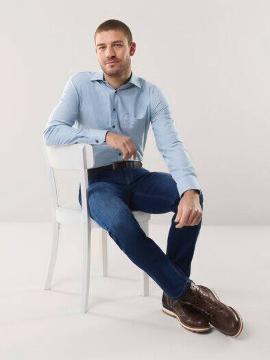 Softflanell-Hemd Uni Blau