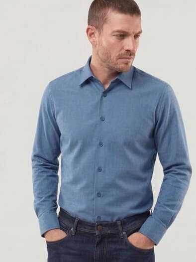 Hemd aus melierter Baumwolle Jeansblau