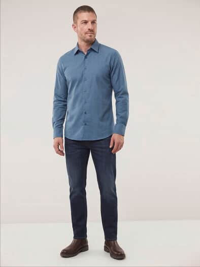 Hemd aus melierter Baumwolle Jeansblau