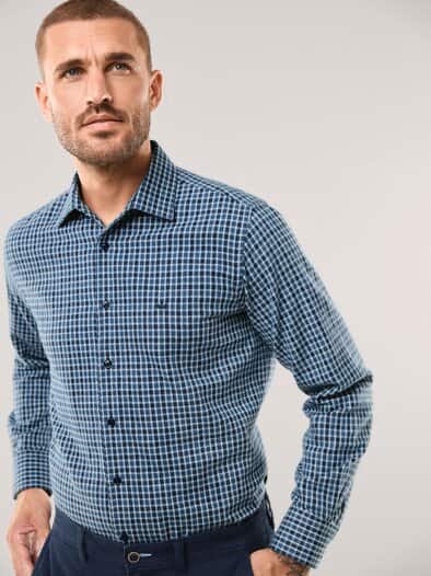 Hemd aus portugiesischem Flanell Minikaro Marine