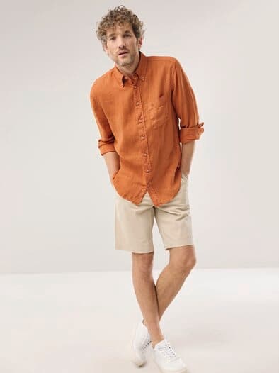 Pures Leinen Hemd Überfärber Orange