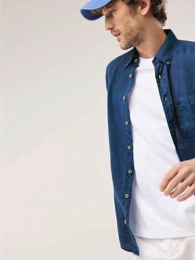 Pures Leinen Hemd Überfärber Jeansblau