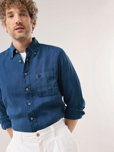 Pures Leinen Hemd Überfärber Jeansblau