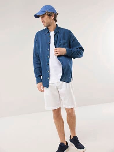 Pures Leinen Hemd Überfärber Jeansblau