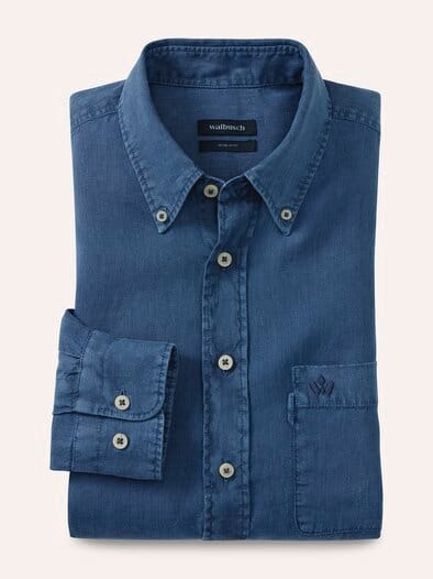 Pures Leinen Hemd Überfärber Jeansblau