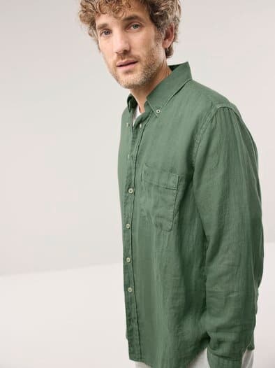 Pures Leinen Hemd Überfärber Oliv