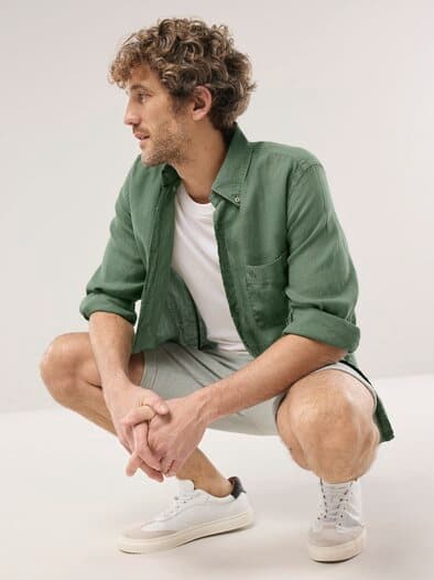 Pures Leinen Hemd Überfärber Oliv