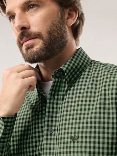 Soft-Cotton Hemd Vichy Oliv