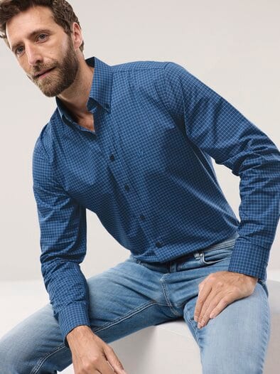 Soft-Cotton Hemd Fensterkaro Marine