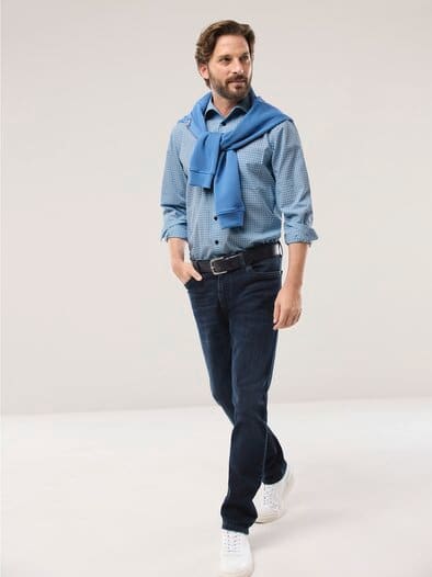 Extraglatt-Hemd Fensterkaro Blau