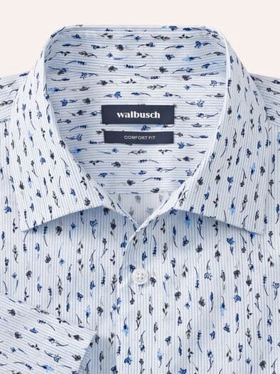 Extraglatt-Hemd Walbusch-Kragen Blumen Druck