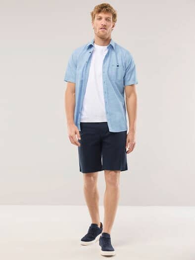 Tropical Kurzarm-Hemd Uni Bleu