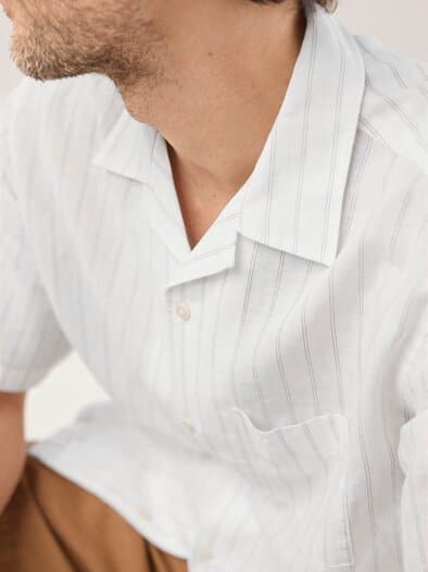 Leinen-Mix Revers-Kragen-Hemd Streifen Natur