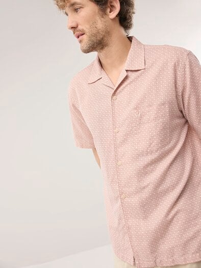 Leinen-Mix Revers-Kragen-Hemd Druck Rot