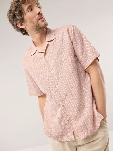 Leinen-Mix Revers-Kragen-Hemd Druck Rot