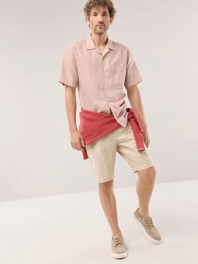 Leinen-Mix Revers-Kragen-Hemd Druck Rot