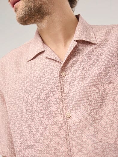 Leinen-Mix Revers-Kragen-Hemd Druck Rot