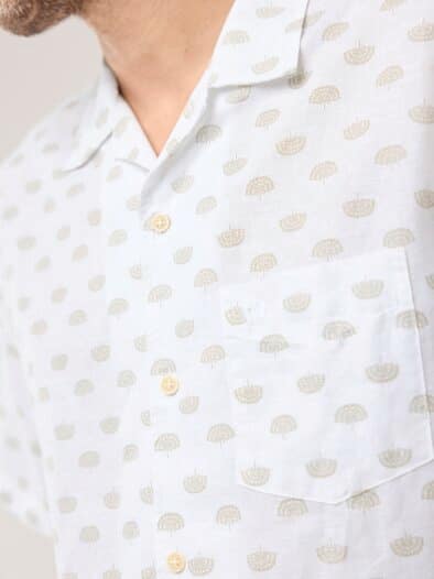 Leinen-Mix Revers-Kragen-Hemd Druck Weiß
