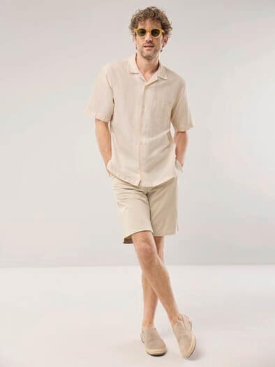 Leinen-Mix Revers-Kragen-Hemd Streifen Natur