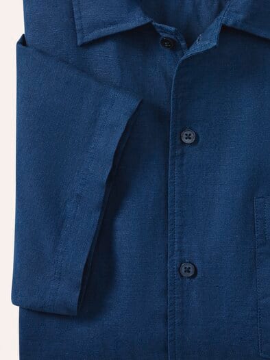 Leinen-Mix Revers-Kragen-Hemd Marine