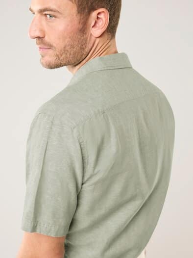 Leinen-Mix Revers-Kragen-Hemd Oliv