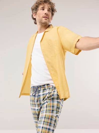 Leinen-Mix Revers-Kragen-Hemd Vanille