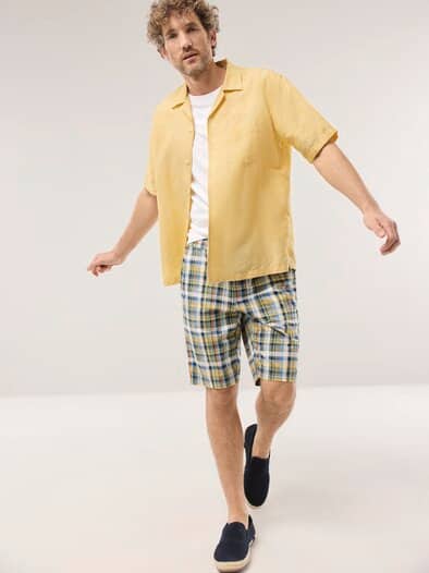 Leinen-Mix Revers-Kragen-Hemd Vanille