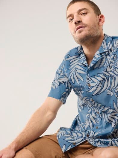 leichtes Reverskragen-Hemd Druck Marine