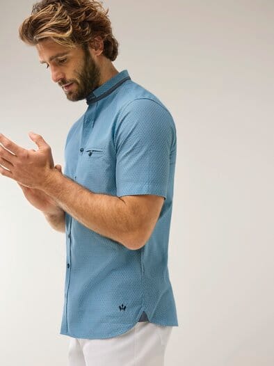 Kurzarm Struktur-Hemd Türkis