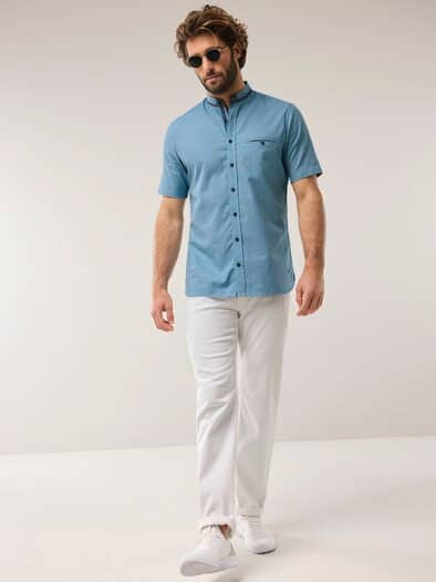Kurzarm Struktur-Hemd Türkis