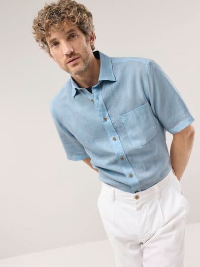 Pures Leinen Hemd Uni Hellblau