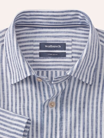 Pures Leinen Hemd StreifenMarine