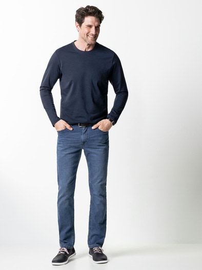 Langarm-Shirt Rundhalsausschnitt Marine