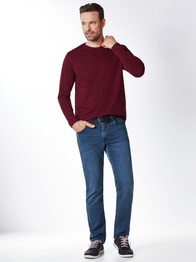 Langarm-Shirt Rundhalsausschnitt Burgund