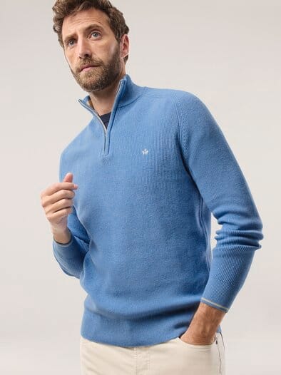 Gerippter Baumwoll-Troyer Hellblau