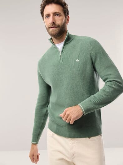 Gerippter Baumwoll-Troyer Pistazie