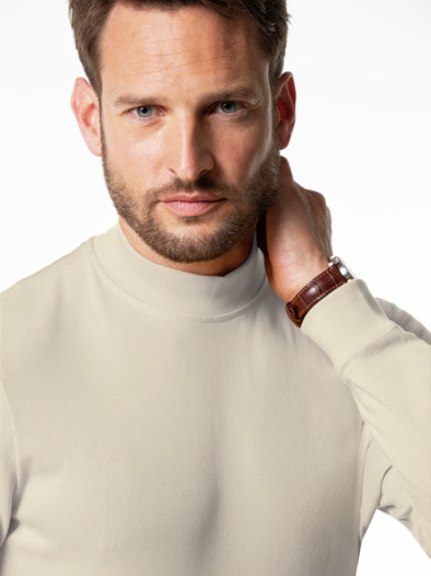 Langarm-Shirt Stehkragen Beige