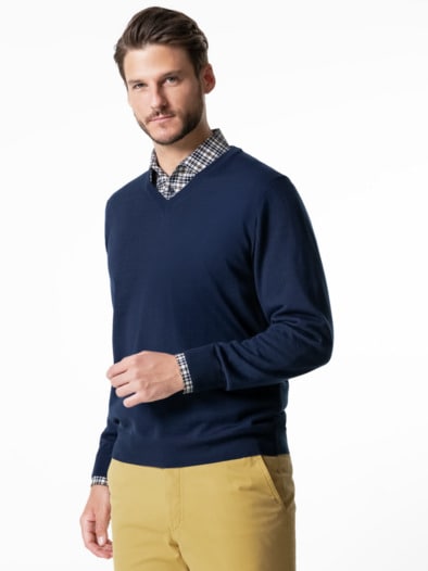 Merino-Mix V-Pullover Königsblau