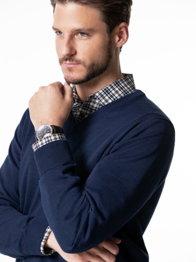 Merino-Mix V-Pullover Königsblau