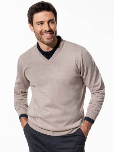 Merino-Mix V-Pullover Natur