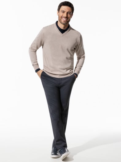 Merino-Mix V-Pullover Natur
