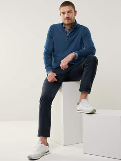 Struktur-Troyer Herbstlaub Jeansblau