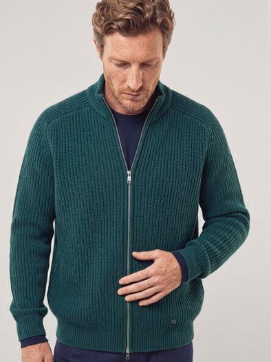 Grobstrick-Jacke mit Cashmere Blaugrün
