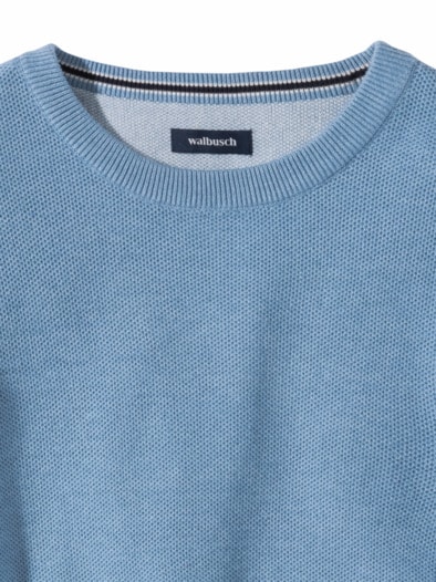 Struktur-Pullover Soft Cotton Hellblau