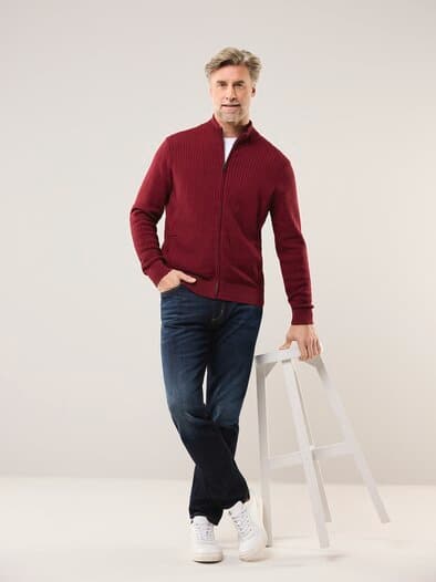 Strickjacke Waffelstruktur Dunkelrot