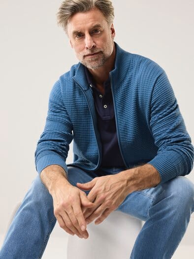 Strickjacke Waffelstruktur Rauchblau