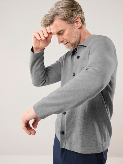 Geknöpftes Strickpolo Grau Melange