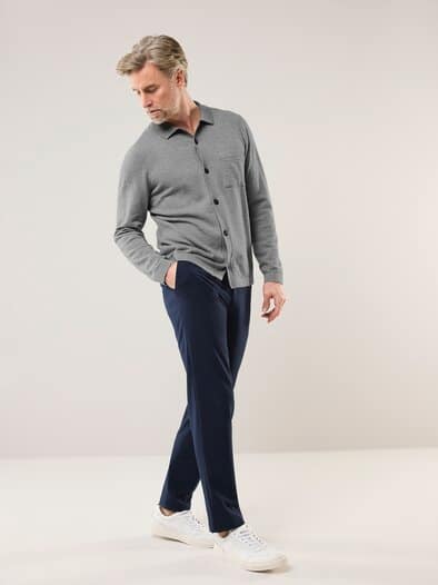 Geknöpftes Strickpolo Grau Melange