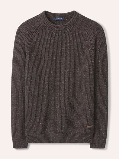 Rundhalspullover in Tweed Optik Dunkelbraun