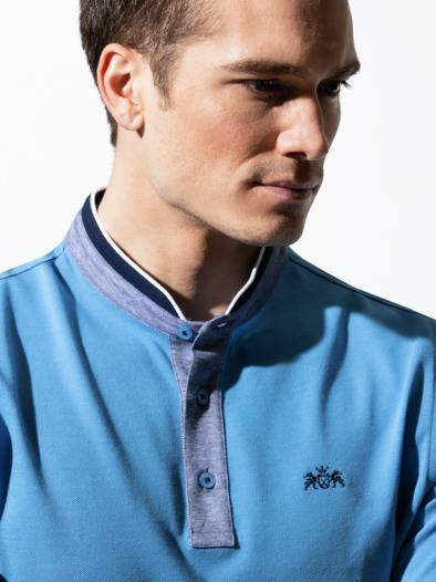 Stehkragen-Polo Maritim Mittelblau